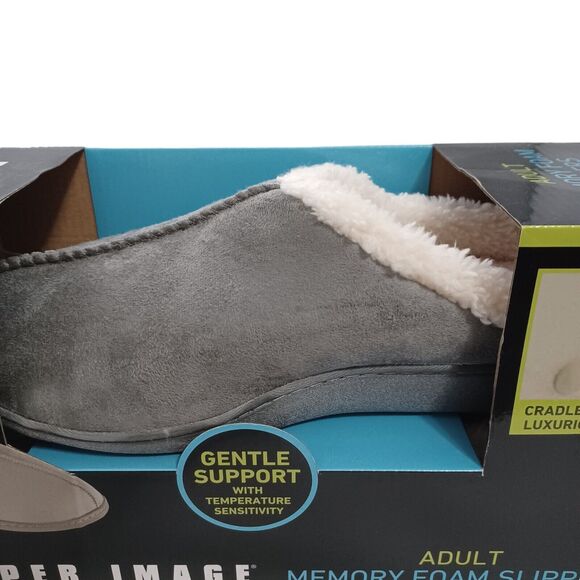 Ultra-Soft Memory Foam Slippers Gray Sz Adult M Unisex Sharper Image New in Box - Picture 3 of 8